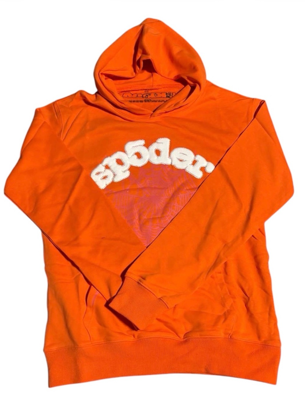 Orange Rhinestone Hoodie with 'sp5der'